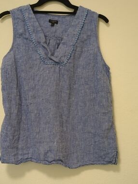 Talbots Light Blue Linen-Blend Sleeveless V-Neck Tank